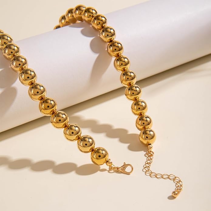 Unique Big Chunky Gold Heart Beads Necklace for Women, Charm Large Thick Hollow Love Heart Pendant Beaded Chain Choker Necklaces Party Y2K Jewelry Gift