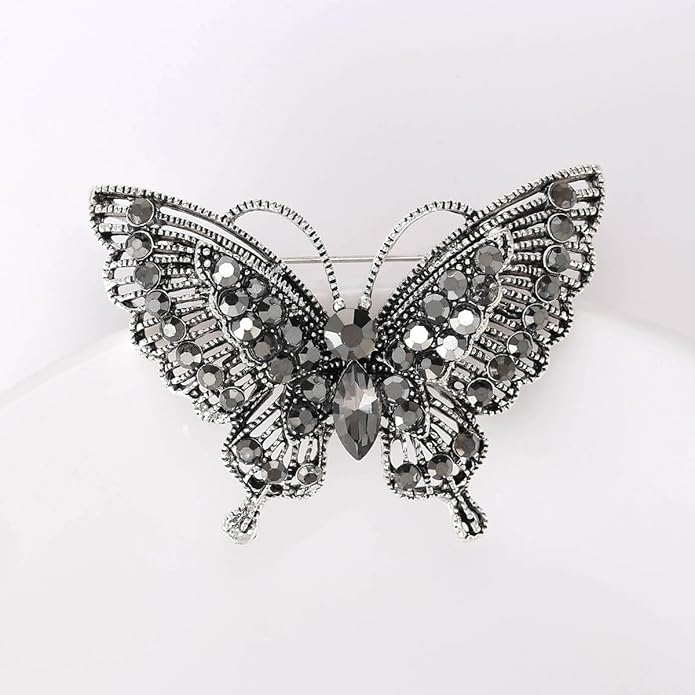 Rhinestone Butterfly Brooch for Women Sparkling Gold Silver Blue Black Crystal Big Butterfly Brooch Pin Cute Insect Pin Elegant Clothing Hat Bag Skirt Accessories Christmas Birthday Party Jewelry