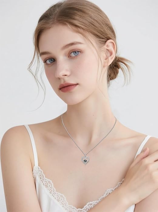 Tahitian Black Pearl AAAA 18K White Gold Plated Sterling Silver Heart Pendant Necklace for Women Wife Mom Girlfriend Valentine Her Jewelry Gift for Anniversary Birthday Christmas