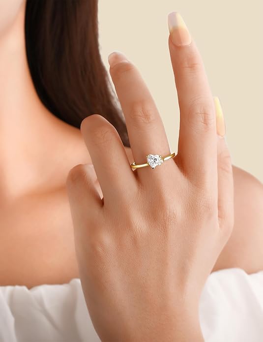 Elspeth 925 Sterling Silver Heart Engagement Ring for Women Heart Cut Cubic Zirconia Promise Ring Size 4-10