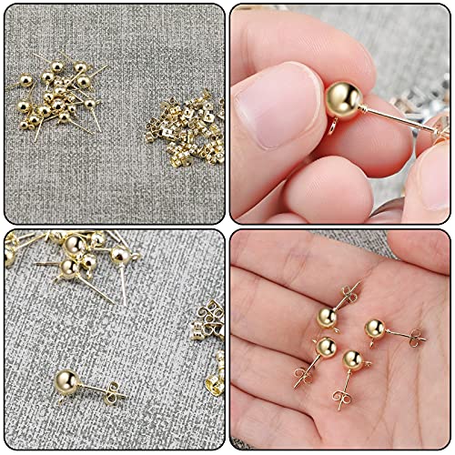180 Pieces Ball Post Earring Stud with 200 Pieces Butterfly Back Earrings with Loop for DIY Jewelry Making Findings, 4 mm 5 mm 6 mm(Gold) - color: Gold