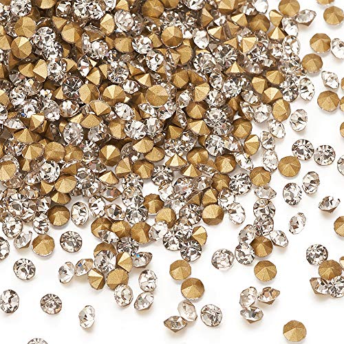 Fashewelry 3mm Pointed Back Clear Glass Rhinestone 1440pcs Mini Crystal Diamante Gems Gold Plated for Nail Art Craft Replacing Jewelry - color: Clear, Golden Back, size: 3mm-Glass