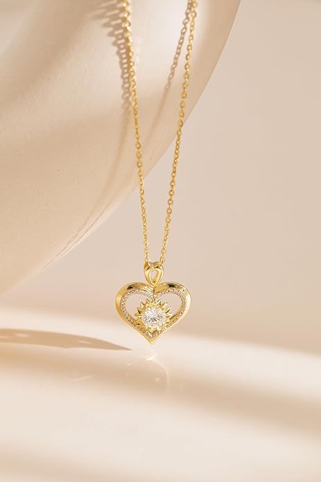 Sunflower Moissanite Heart Necklace for Women, Anniversary Birthday Gift for Wife, S925 Silver Moissanite Lab-Created Gem Jewelry for Her Girlfriend Mom