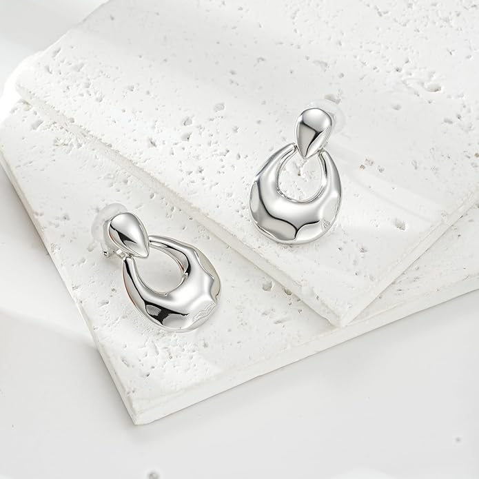 Clip on Earrings for Women Hypoallergenic Statement Retro Clip Earrings 14K Gold/Silver Plated Hoop Dangle Earrings 5A Cubic Zirconia Round Multiple Styles for Women Fashion Trendy Jewelry Gifts