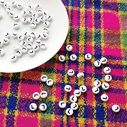 Amaney Letter Beads L 100pcs 7x4mm White Round Acrylic Black Alphabet for Bracelet Jewelry Making - color: L