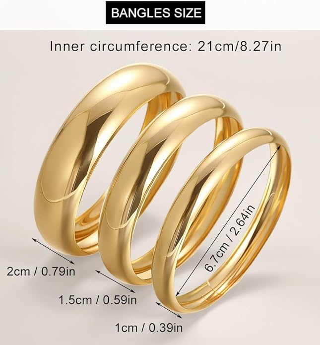 Chunky Gold Bangle Bracelets for Women, Dainty 14k Gold Plated Big Stackable Bangles Set, Trendy Statement Cuff Bracelet Stack Fashion Jewelry Christmas Gifts