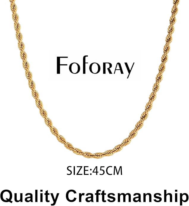 Fashion Necklace, White Gold and 18K Gold Plated Necklaces, Snake Chain, Rope Chain.Best Gift for Woman(16-18in)