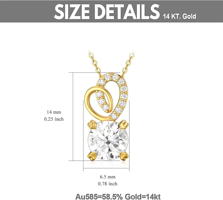 SISGEM 14K Real Gold 1 Carat Round-Cut Moissanite Necklace for Women,Yellow Gold Infinity/Heart Pendant Ribbon Necklaces Birthday Gifts for Wife Girlfriend 16''-18''