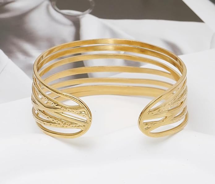 Multi-layer Cuff Bracelet for Women Cross Wire Bracelets Open Wide Cuff Gold Bangle Bracelet
