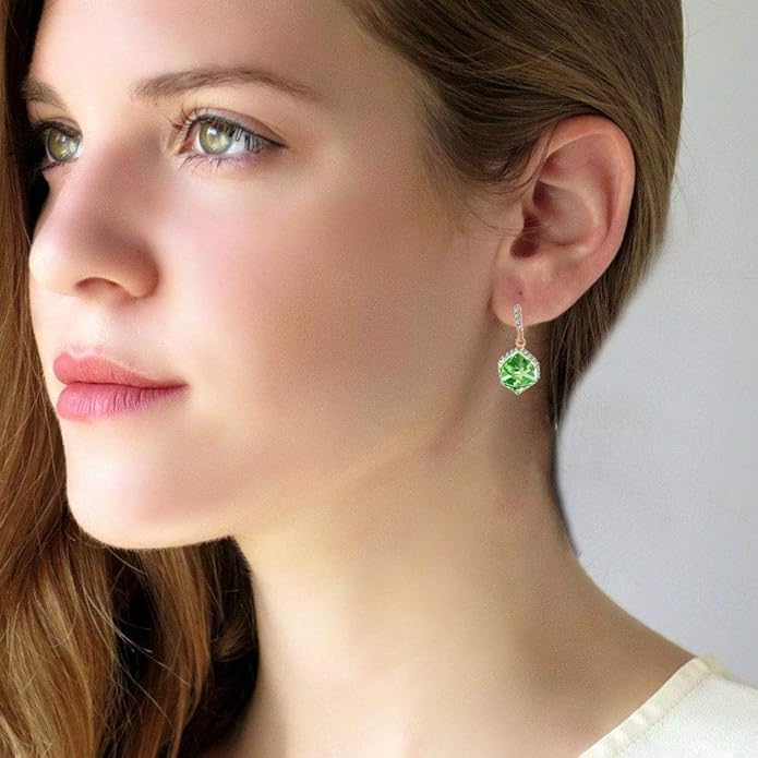 Austrian Crystal Cube Drop Dangle Earrings for Women 14K Gold Plated Hypoallergenic Jewelry