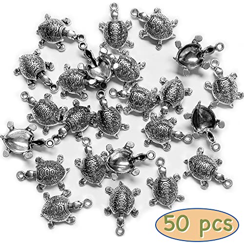 Heather's cf Silver Sea Charms – Antique Pendants, Non-Tarnish, Lead-Free & Nickel-Free, Bulk Ocean Animal Charms for DIY Jewelry, Bracelets, Necklaces, Earrings, Beach Craft Supplies (Sea Animals) - color: Turtle-50pcs