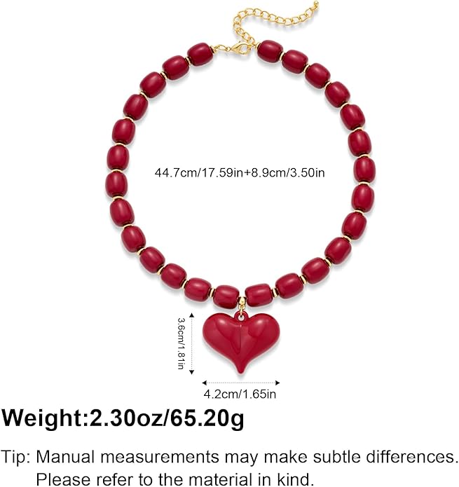 Large Acrylic Heart Necklaces for Women Chunky Puffy Heart Pendant Necklace Exaggerated Statement Love Beaded Choker Necklace Jewelry