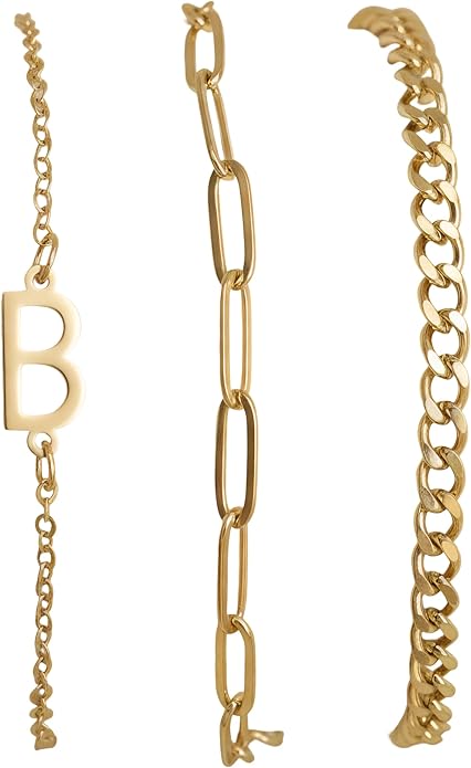 14K Gold Plated Bracelets for Women, A–Z Initial Charm Bangles Jewelry Set, Elegant Gold Accessories, Friendship Bracelet Gifts for Mom