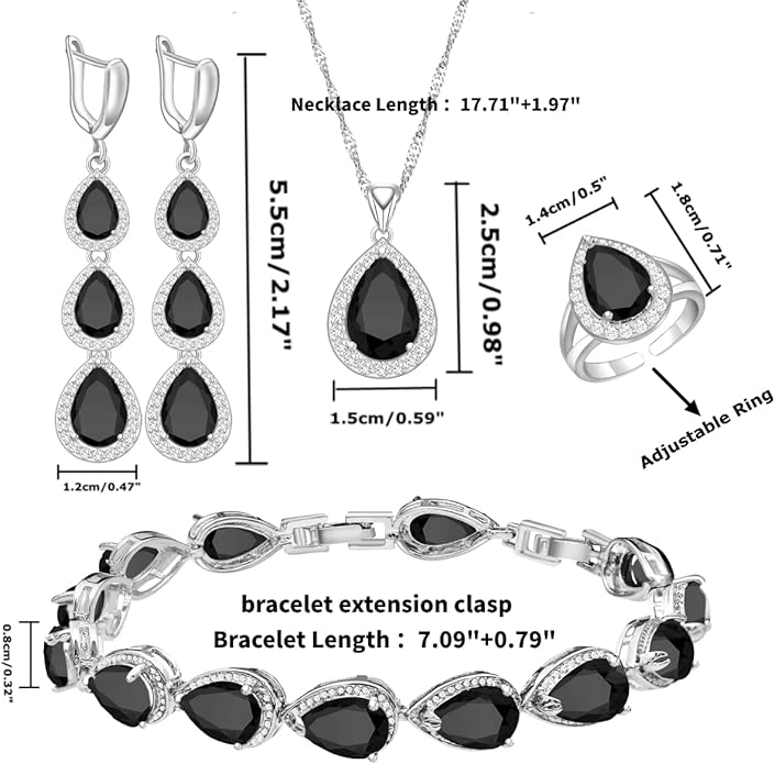 LMXXVJ Necklace Long Earrings Bracelet Set, White Gold Plated Created Blue Sapphire Jewelry Set Wedding Party Gift Jewelry for Women Bridal Bridesmaid