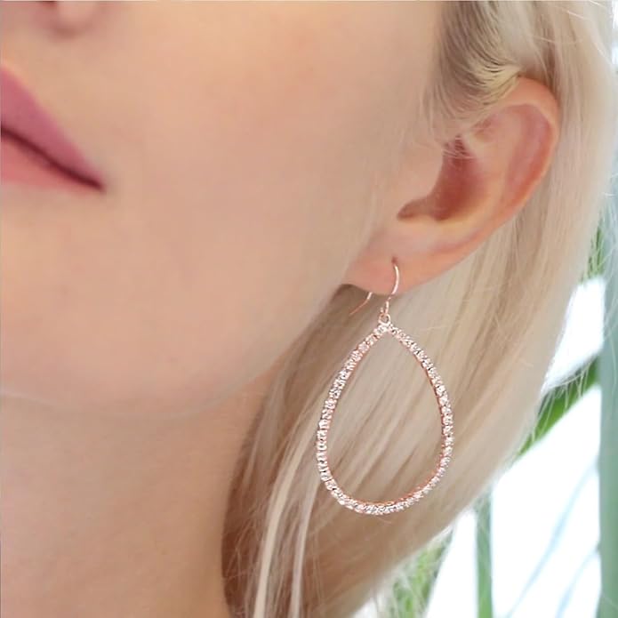 Simulated Diamond Teardrop Dangle Earrings For Women - Gold or Silver Tone with Cubic Zirconia - Hypoallergenic and Safe for Sensitive Ears