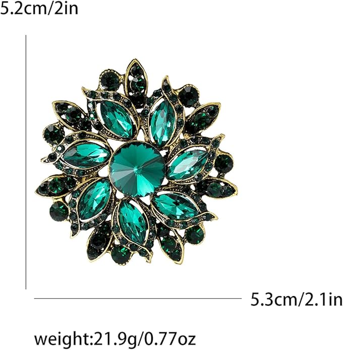 Rhinestone Flower Brooch for Women Vintage Crystal Flower Brooch Pin Elegant Clothing Hat Bag Accessories Christmas Birthday Party Wedding Costume Jewelry