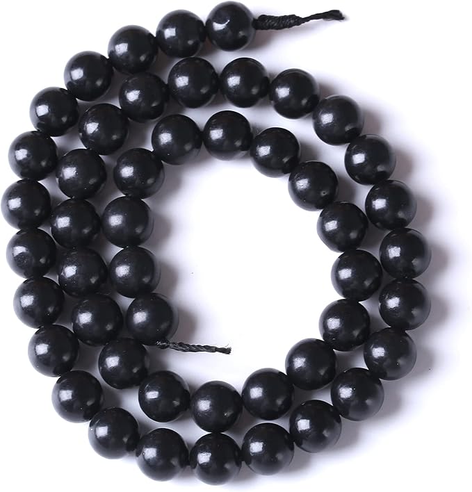 90PCS 8MM Natural Stone Shungite Beads Crystal Loose Beads for Jewelry Making DIY Bracelet