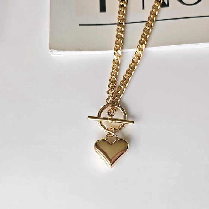 Cute Heart Necklace for Women Gold/Silver Plated Heart Pendant Choker Necklaces Tendy Love Heart Chain Necklace Dainty Gold/Silver Necklace Jewelry Gifts for Women