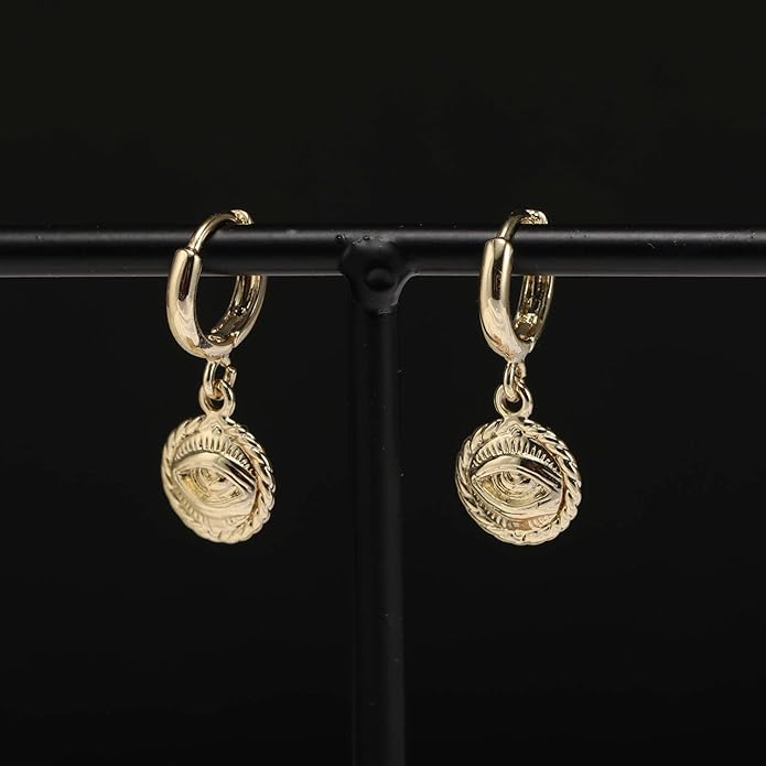 XYJZXY Gold Huggie Small Hoop Earrings with Charm Personalized Snake/Evil Eye/Star/Cross/Lock/Key 18k Gold Plated Crystal Drop Dangle Earrings for Women