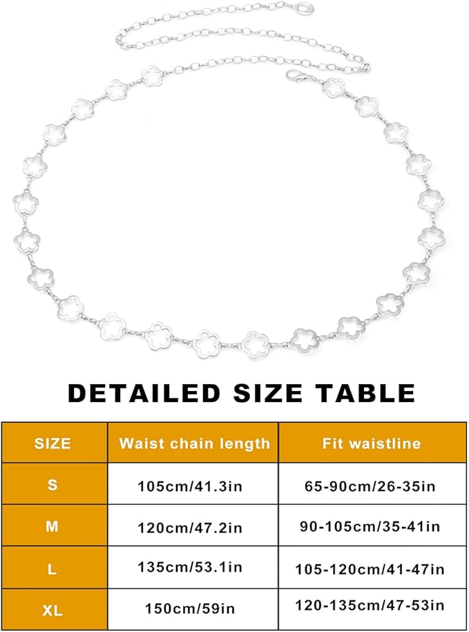 Small Flower Metal Belt Chain - Adjustable Waist Chain for Women's Dresses