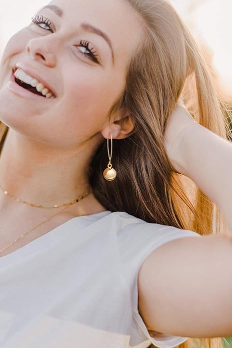 SOFYBJA Dainty 18K Gold Plated Disc Ball Triangle Sunburst Drop Earrings Long Dangle Lightweight Handmade Earrings Jewelry