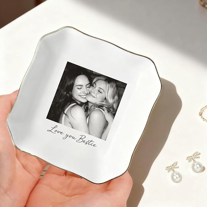 My4gifts Personalized Besties Photo Jewelry Dish, Sisters Jewelry Dish, Custom Besties Gifts, Bff Gifts, Friendship Gift, Best Friend Gift for Women, Custom Jewelrys Plate, Birthday, Christmas/1