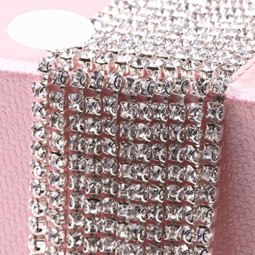 11 Yards 2mm Silver Crystal Rhinestone Close Chain Single Row Trimming Claw Chain Jewelry Crafts DIY (Silver) - color: silver