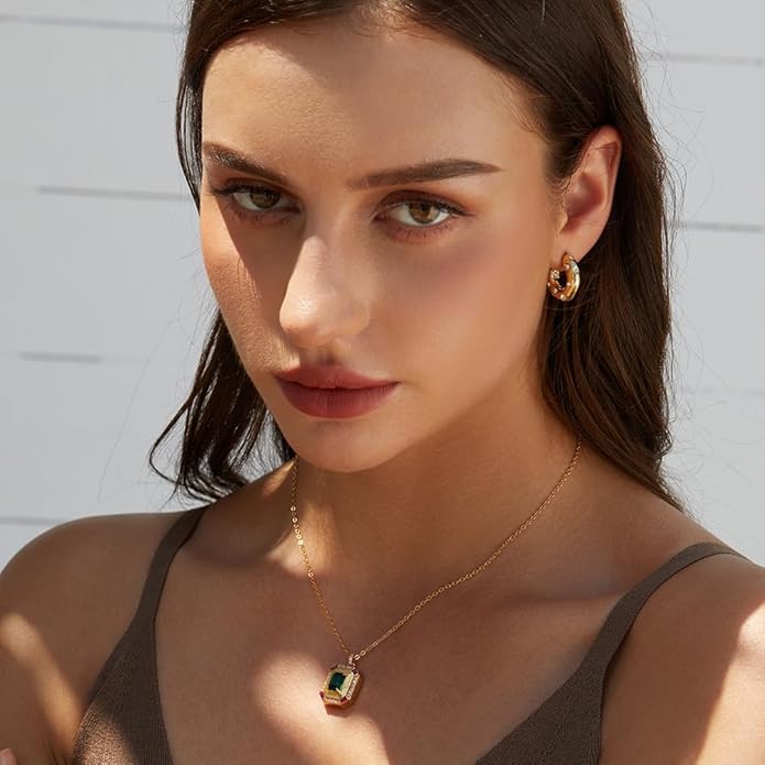 Gold Earrings for Women Girls,14K Gold Plated Hoop Earrings with 925 Sterling Silver Post Cubic Zirconia Stud Earring Huggie Hoops Earrings