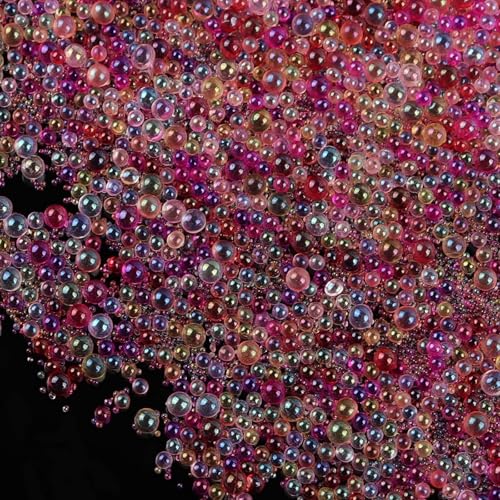 Tiny Glass Bubble Beads 0.6-3mm Iridescent Crystal Mini Nail Beads No Hole Pink Water Droplet Small Glass Balls for Nail Art Crafts DIY Resin Filler Jewelry Making Supplies - color: Medium Violet Red