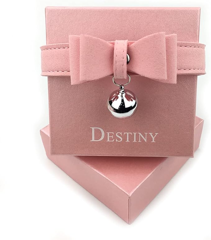 Destiny Love Bell Padlock Choker Collar Necklace Lolita Bow Collar Cat Kitty Velvet Necklace with Heart Lock and Key with Box for Women and Men