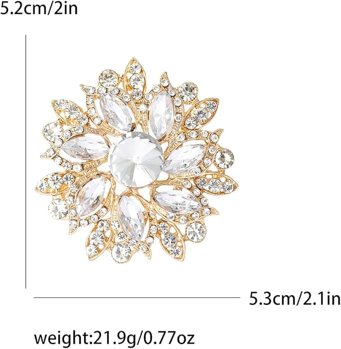 Rhinestone Flower Brooch for Women Vintage Crystal Flower Brooch Pin Elegant Clothing Hat Bag Accessories Christmas Birthday Party Wedding Costume Jewelry