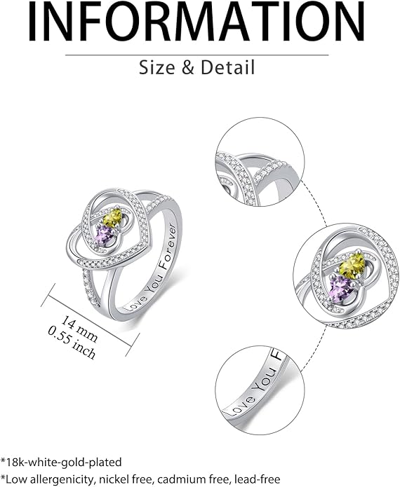 Valentine's Day Gifts for Women Birthstone Rings for Women Heart Statemet Engagement Eternity Wedding Promise Rings Jewelry Anniversary Christmas Valentine Mothers Day Birthday Gifts for Wife Her Girlfriend