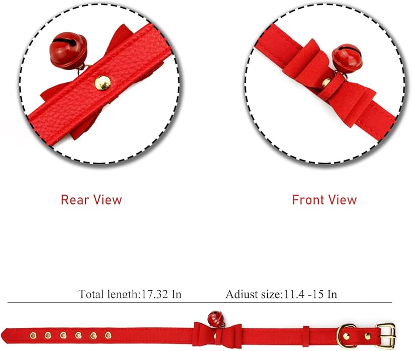Leather Collar Necklace for Women with Bow Bell Kitty Cat and Delicate Tea flower pearl pendant Choker for Ladies Black Pink Red
