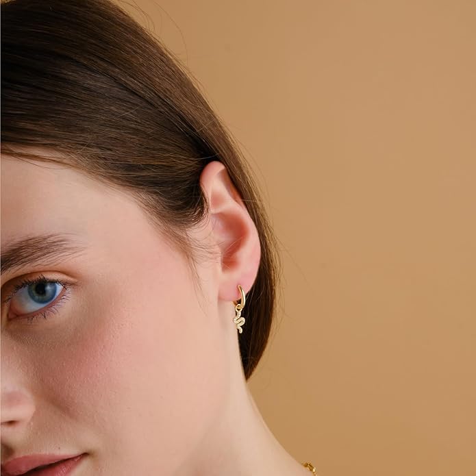 14K Yellow Gold Vermeil Earrings for Women, Hypoallergenic 925 Sterling Silver Minimalist Dainty Jewelry, CZ Accent Stud Hoop & Dangle Earrings, Gift for Her