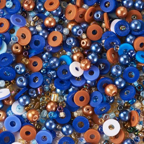 Beadthoven 6mm Clay Beads for Jewelry and Bracelet Making Pack of 2 Bags, Glass Seed Pearl Heishi Flat Round Disc Beads, Colorful Preppy Blue Brown - color: Brown Blue