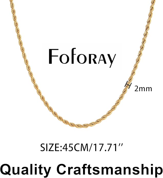 Fashion Necklace, White Gold and 18K Gold Plated Necklaces, Snake Chain, Rope Chain.Best Gift for Woman(16-18in)