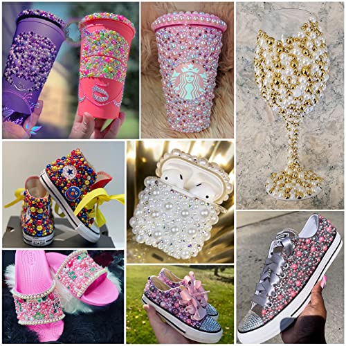 Townem 60g Mix Pearls and Rhinestones for Crafts, 2mm-10mm Flatback Gems for Tumblers Shoes Nails Face Art, Bedazzling Half Pearls and Rhinestones, Light Pinks|White - color: Pink Girl Blend | Mix Light Pinks | White