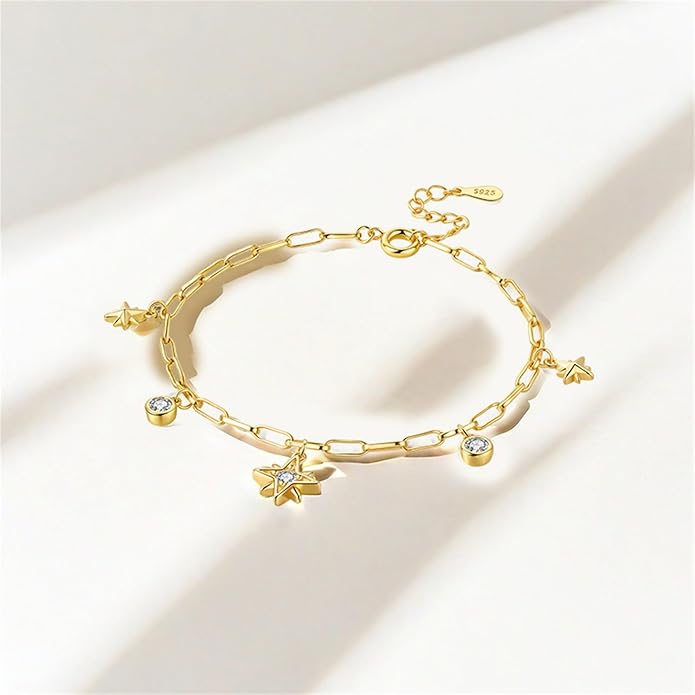 Women's 925 Sterling Silver Bracelet, Non Tarnish 18K Gold Plated Bracelets for Women, Dainty Chain Simple Jewelry Cute Handmade Minimalist for Gift