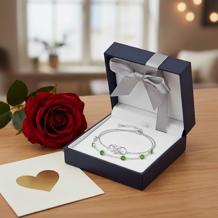 Prismata Infinity Birthstone Charm Link Bracelet 925 Sterling Silver Adjustable 12 Months Birthstone Infinity Bracelet Birthday Jewelry Gifts for Women Mom Her,with 7"+2" chain