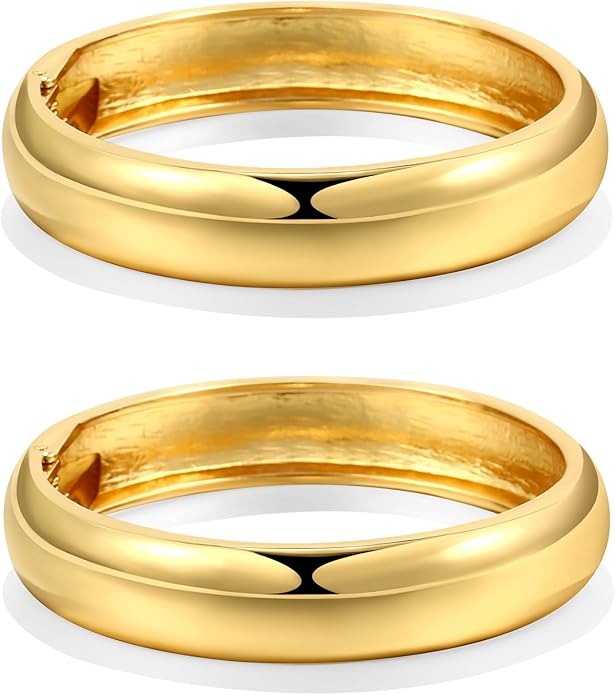 2Pcs Bangle Bracelets for Women Gold Arm Cuff 14k Gold Plated Chunky Gold Bangle Set Hinged Cuff Bracelets Trendy Arm Cuff Jewelry for Women
