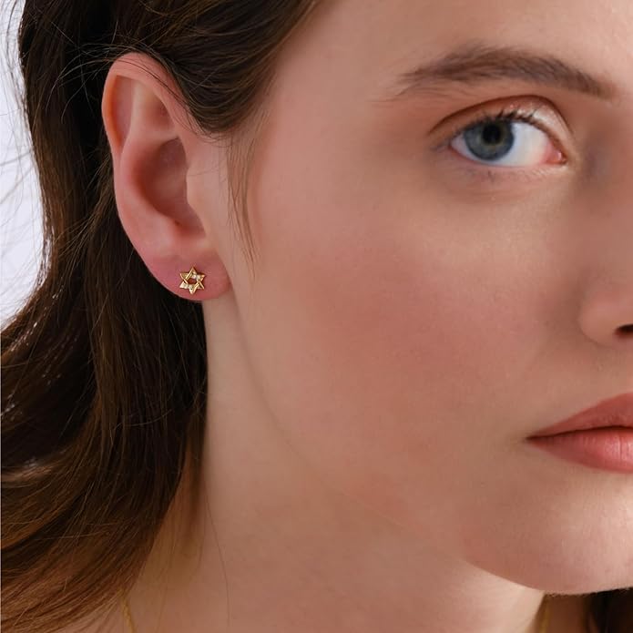 14K Yellow Gold Vermeil Earrings for Women, Hypoallergenic 925 Sterling Silver Minimalist Dainty Jewelry, CZ Accent Stud Hoop & Dangle Earrings, Gift for Her