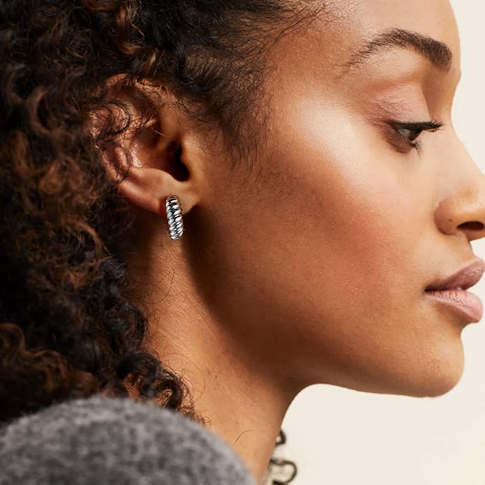 Clip on Earrings Women, 14K Gold Hoop Clip-On Earrings for Women, Hypoallergenic Non Pierced Croissant Earrings
