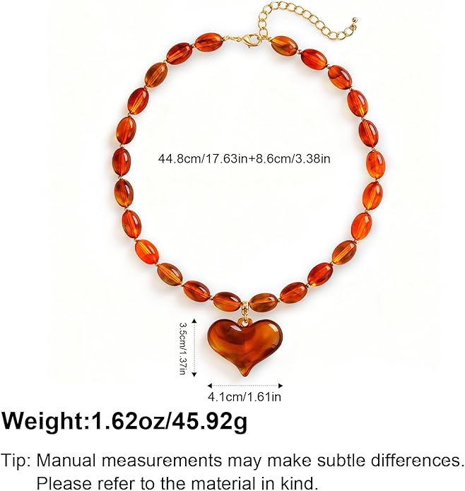 Large Acrylic Heart Necklaces for Women Chunky Puffy Heart Pendant Necklace Exaggerated Statement Love Beaded Choker Necklace Jewelry