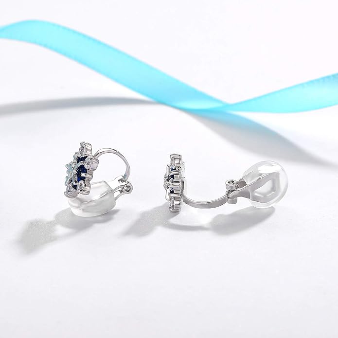 SELOVO Snowflake Flower Zircon Cubic Zirconia Clip on Stud Earrings for Women