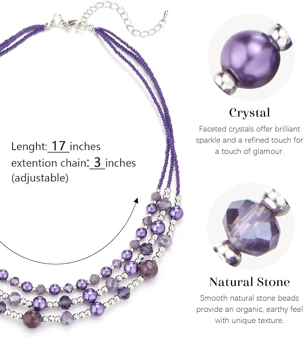 Noessla Beaded Statement Necklaces for Women Layered Chunky Bead Necklace Fashion Costume Jewelry Gifts for Mom