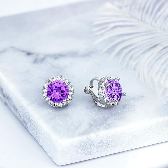 YOQUCOL 8MM Cubic Zirconia Crystal Clip On Stud Earrings Round Non Pierced Earrings for Women