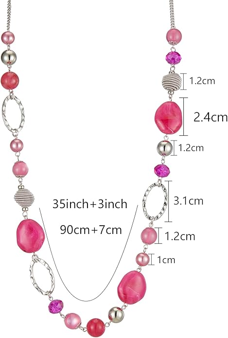 BULINLIN Beaded Long Necklace for Women Silver Sweater Chain Necklace with Crystal Resin Beads, Fashion Jewelry Necklace