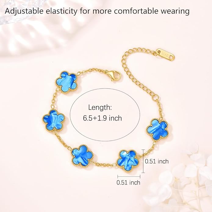18K Gold-Plated Four Leaf Clover Bracelet for Women,Adjustable lucky Bracelet Set Jewelry Gift-Hypoallergenic Charm for Birthdays, Wellness & Daily Wear