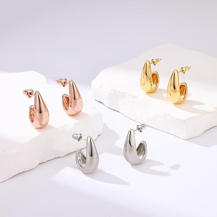 Gacimy Chunky Earrings for Women, Teardrop Earrings with 925 Sterling Silver Post, 14K Gold Plated Statement Drop for Women