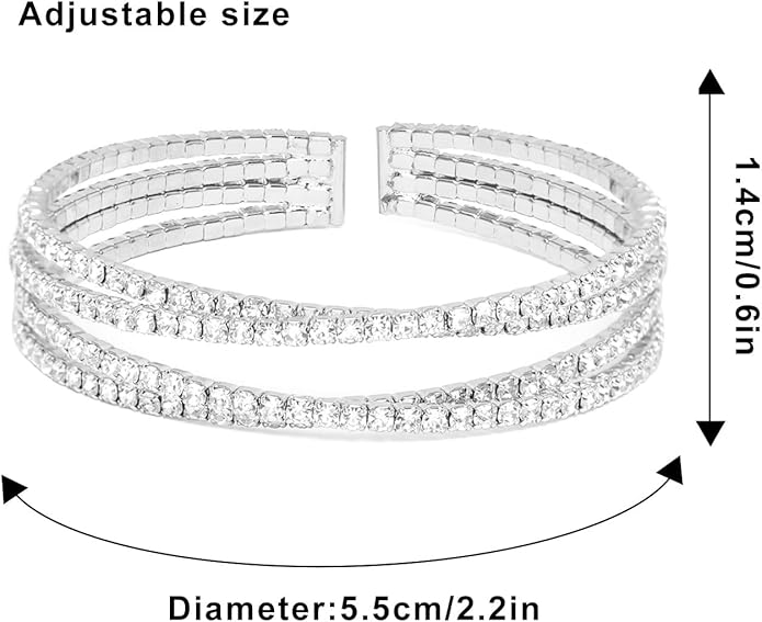 Rhinestone Bracelet Multilayer Cuff Bracelet Sparkling Crystal Layered Bridal Bracelets for Women